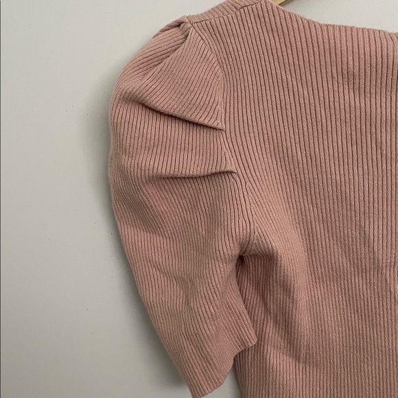 🔵Lush Ribbed Square Neck crop top  Blouse in Soft Pink size s - Picture 8 of 8